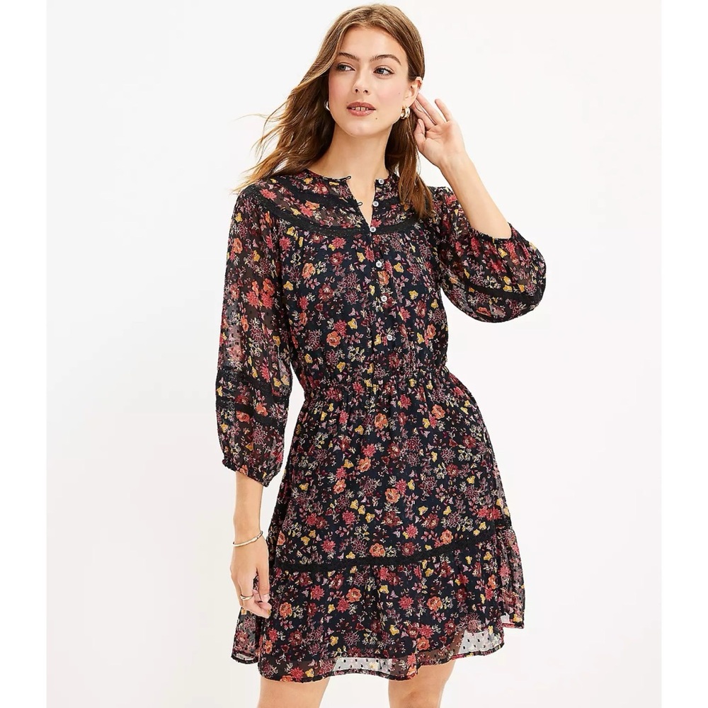Floral Clip Tiered Button Dress